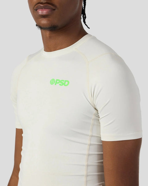 Cream short-sleeve compression tee with green 