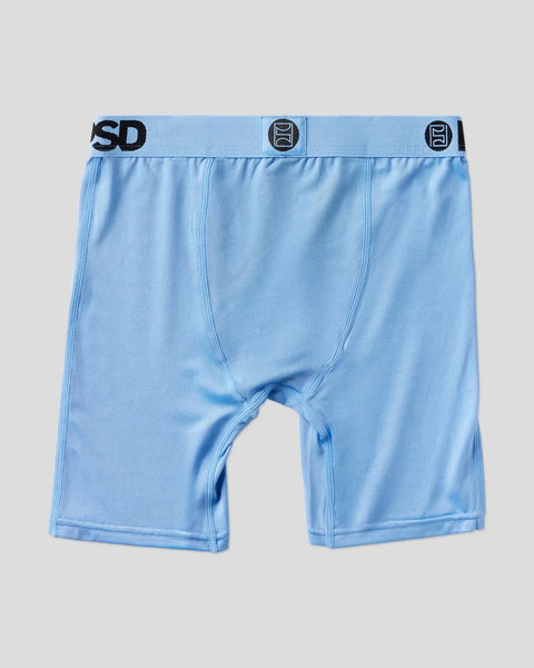 Light blue boxer briefs with branded waistband and side seams.