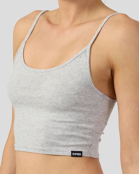 Grey modal cami with thin straps and scoop neckline, part of a sleep set.