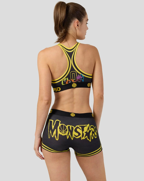Black and yellow sports bra and shorts set with 