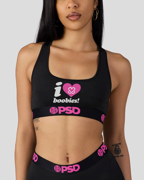 Black sports bra with white and pink 