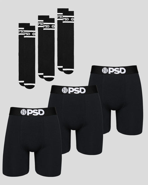 3 Pack Solid Black Brief & Sock Bundle
