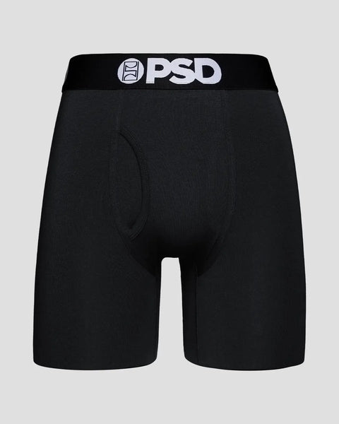 Black boxer briefs with PSD waistband and center seam detail.
