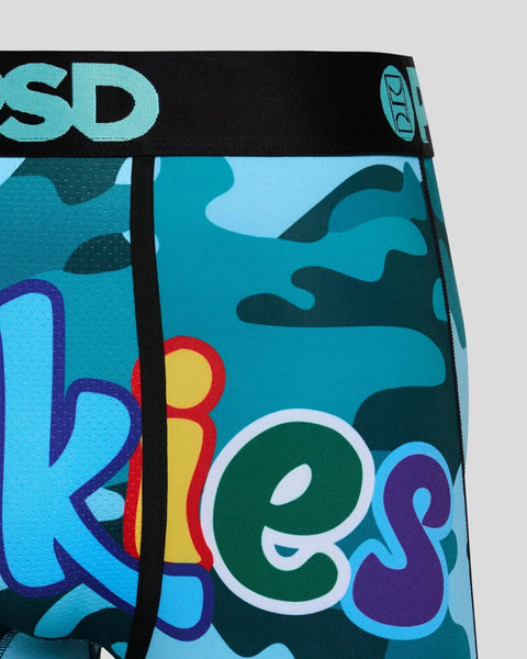 Blue camouflage pattern shorts with colorful 