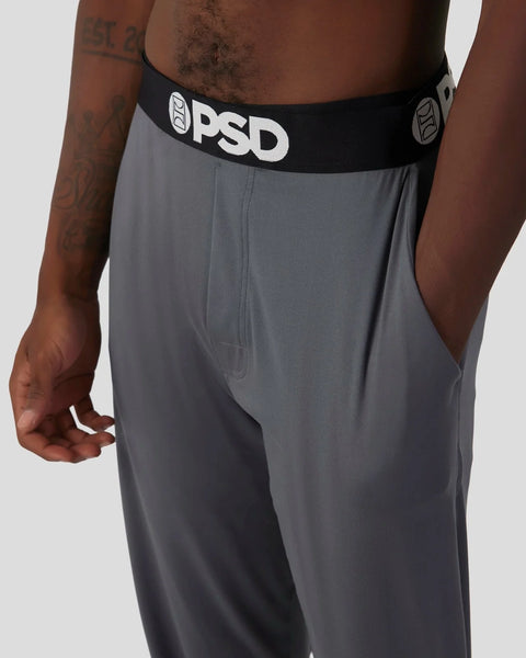 Charcoal lounge pant with black PSD waistband and logo detail.