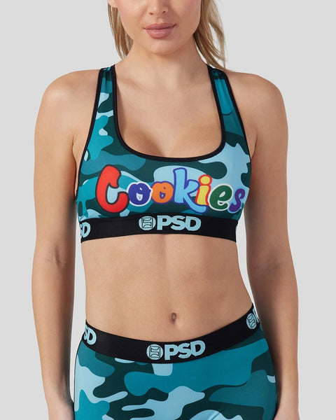 Blue camouflage sports bra with 