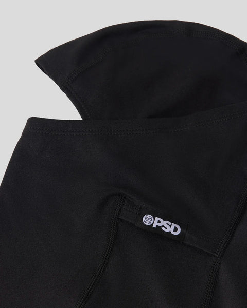 Black underwear with PSD brand label and stitched seams on light gray background.