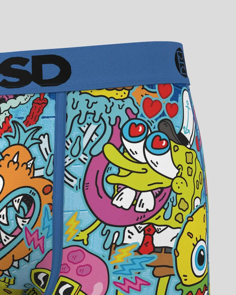 SpongeBob SquarePants punk-style character with colorful cartoon design on blue waistband underwear.