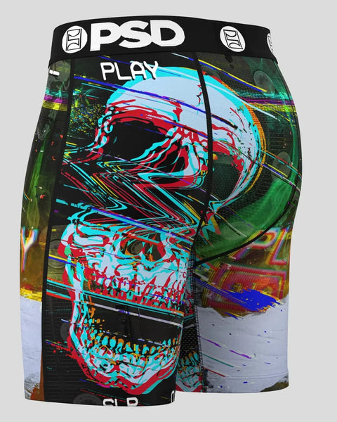 PSD black shorts with colorful neon skull graphic and 