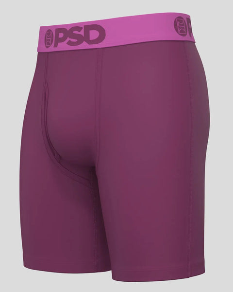Burgundy modal boxer briefs with pink waistband and PSD branding.