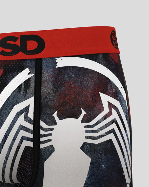 Red and black boxer briefs with white spider symbol graphic and 