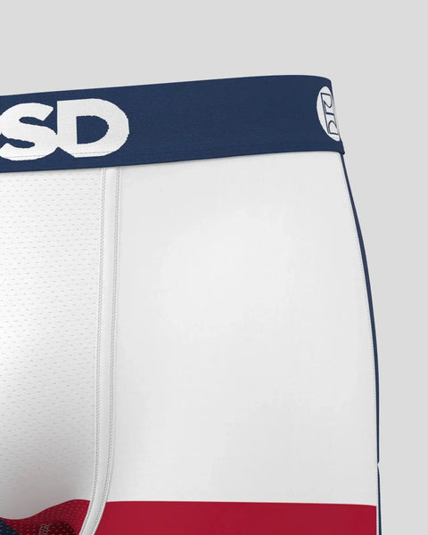 White boxer brief with navy waistband featuring 