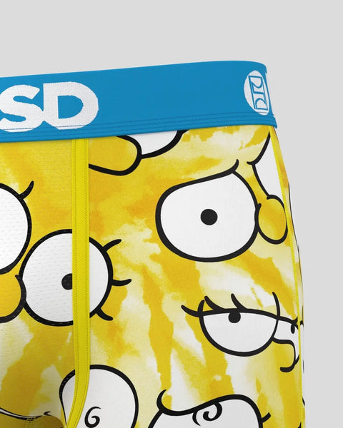 Yellow underwear with large white eyes outlined in black and blue waistband featuring 