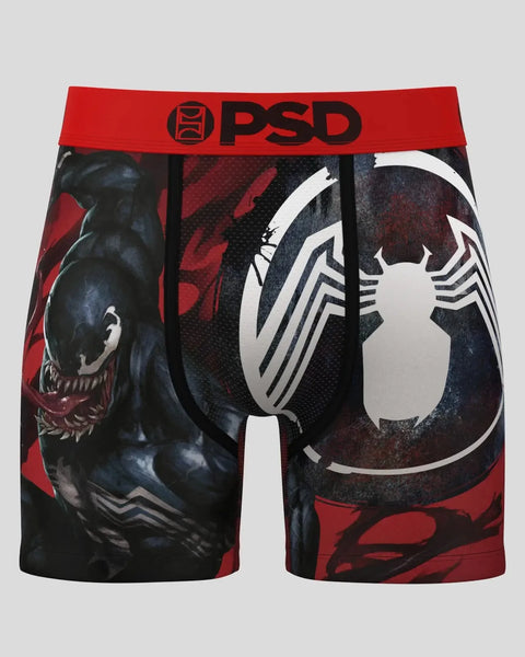 Black and red Venom character underwear with white spider emblem and PSD waistband.