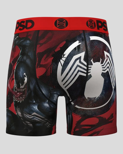 Black and red boxer briefs with Venom character graphics and white symbol on front and back.