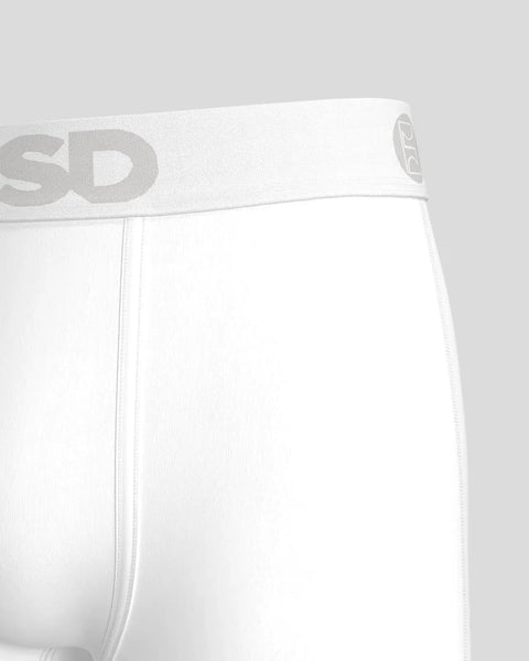 White modal briefs with branded waistband and center seam detail.