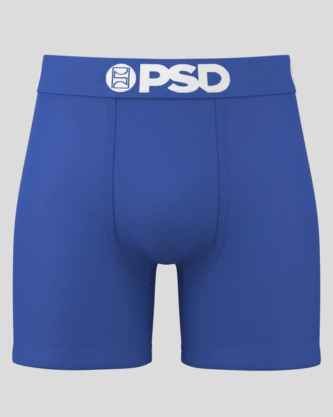 Royal blue boxer briefs with PSD branded waistband and center seam detail.