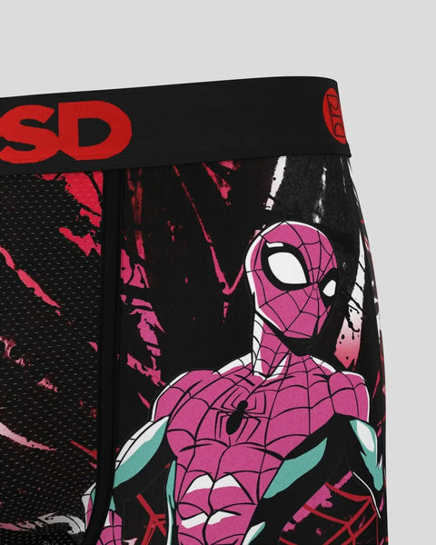 Black and pink Spider-Man patterned underwear with 