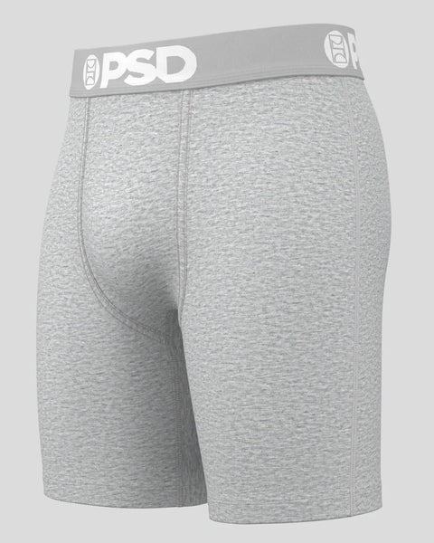 Gray heather PSD branded underwear with gray waistband and center seam detail.