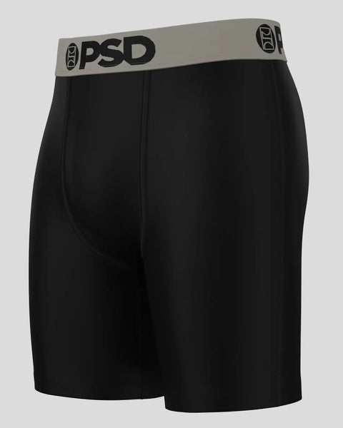 Black boxer briefs with gray and black PSD waistband and logo.