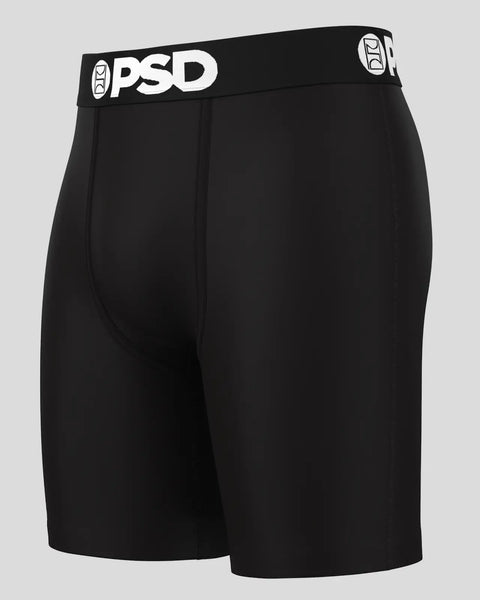 Black PSD boxer briefs with white branded waistband and logo detail.