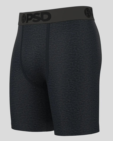 Dark charcoal heathered boxer briefs with black PSD branded waistband.