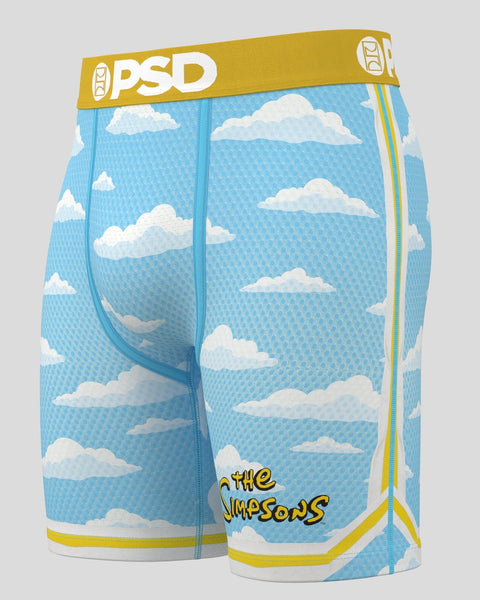 PSD Simpsons Sky underwear with blue sky and white clouds pattern, yellow and white waistband and leg trim.