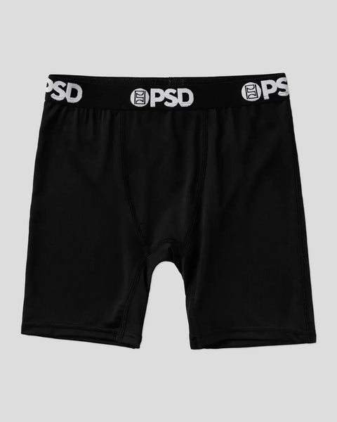 Black boxer briefs with PSD branded waistband and white logo detailing.