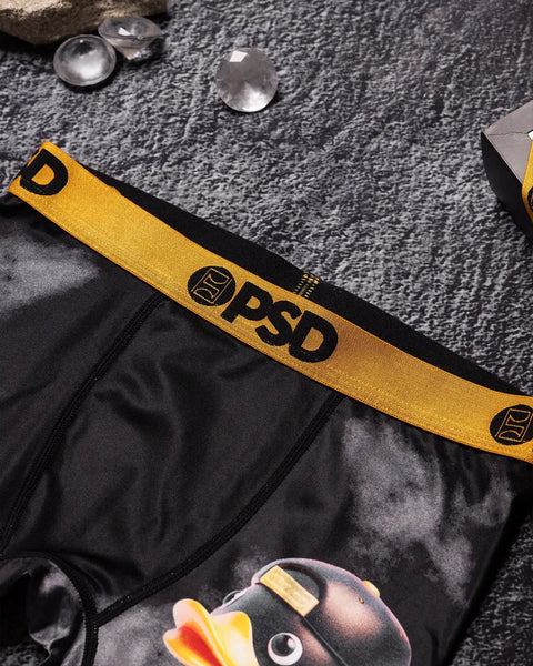 Black underwear with yellow and black waistband featuring 