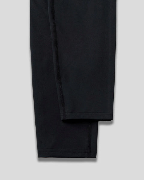 Black pants with side seam zipper detail displayed flat on neutral background.