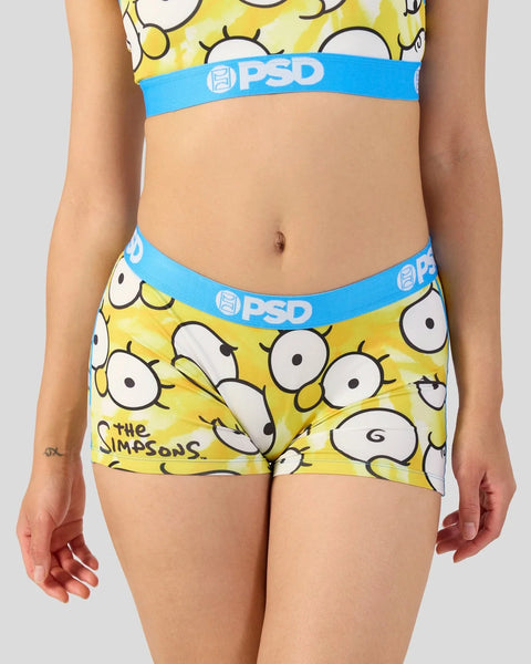 Yellow and white Simpsons eyes print underwear set with blue PSD waistband.