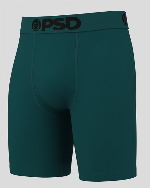 Teal ribbed boxer briefs with PSD waistband and center seam detail.