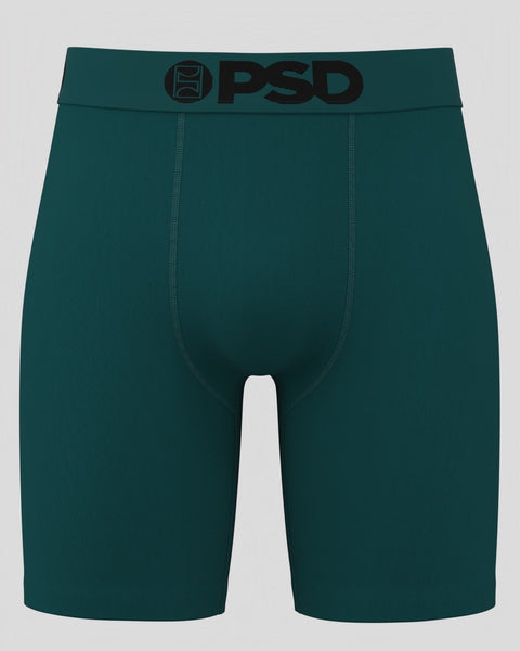 Teal ribbed boxer shorts with PSD waistband and contrast stitching.