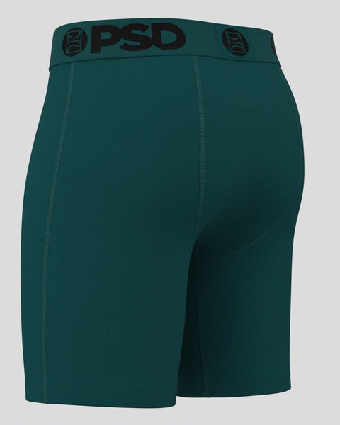 Teal ribbed boxer briefs with PSD waistband and side seam stitching.