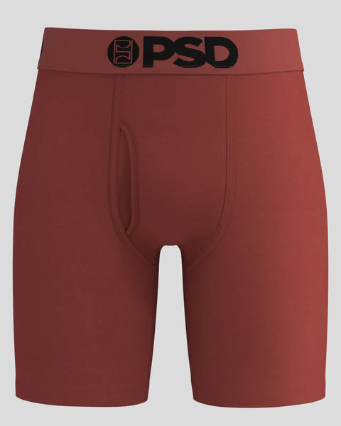 Sienna-colored boxer briefs with black PSD waistband and logo.