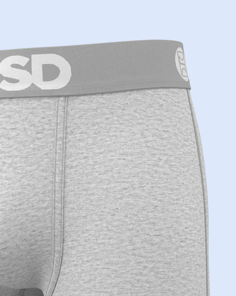 Heather gray modal underwear with branded waistband and center seam detail.
