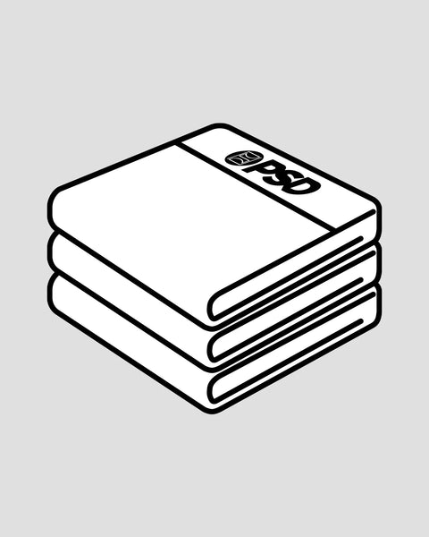 Stack of three white folded items with a label on top against a gray background.